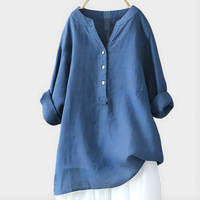 Veronique™ Elegant Cotton-Linen V-Neck Blouse - Royal Blue
