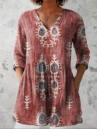 Elise | Long Blouse with V-Neck - Red
