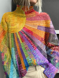 Louise | Colourful sunlit print turtleneck sweater - Multicolour