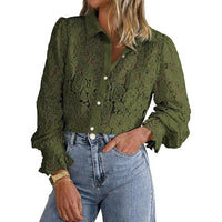 ILAW™ - Chic Long Sleeve Button Down Blouse - Army Green