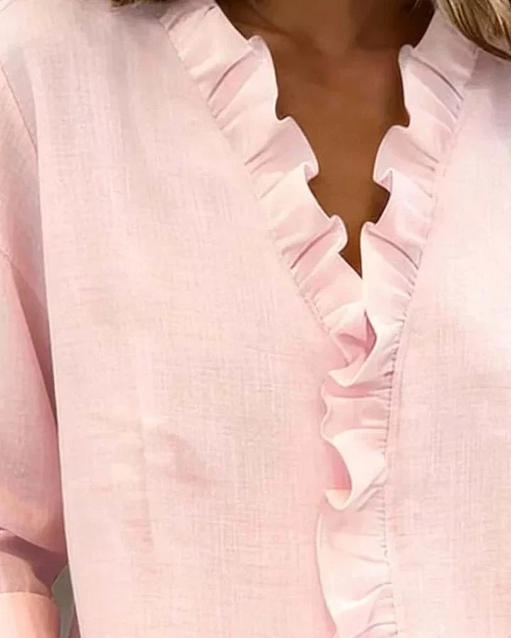 Aletta – Blouse Élégante et Flatteuse à Volants avec Décolleté en V