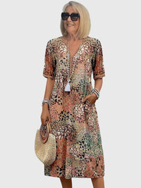 Yvonna™ | Elegant Floral Midi Dress - Sandy Beige