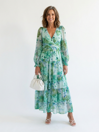 Althea | Long Sleeve Floral Maxi Dress - Green