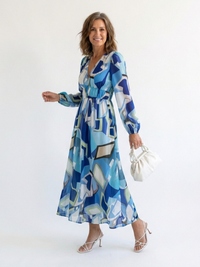 Althea | Long Sleeve Floral Maxi Dress - Blue