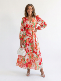 Althea | Long Sleeve Floral Maxi Dress - Orange
