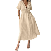 BREEANNE™ – Relaxed V-Neck Maxi Dress - Beige
