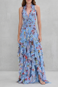 Belladina – Romantic rose cascade – Halter maxi dress - Blue
