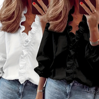 Lorelei Timeless V-Neck Blouse with Ruffles | Elegant Casual Top - White/Black