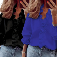 LORELEI™ - Timeless V-Neck Blouse with Ruffles for Casual Elegance - Black/Blue