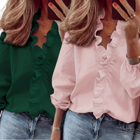 LORELEI™ - Timeless V-Neck Blouse with Ruffles for Casual Elegance - Green/Pink
