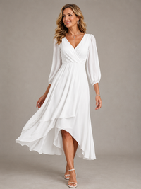 Mia™ | Elegant V-neck Long Dress - White