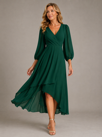 Mia™ | Elegant V-neck Long Dress - Dark Green