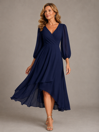 Mia™ | Elegant V-neck Long Dress - Navy Blue