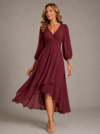 Mia™ | Elegant V-neck Long Dress - Red