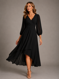 Mia™ | Elegant V-neck Long Dress - Black