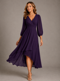 Mia™ | Elegant V-neck Long Dress - Purple