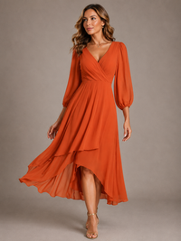 Mia™ | Elegant V-neck Long Dress - Orange