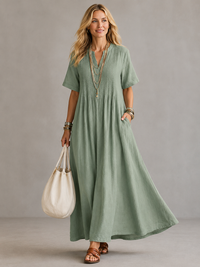 Nathalia™ | Pleated Dress - Green