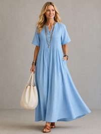 Nathalia™ | Pleated Dress - Blue