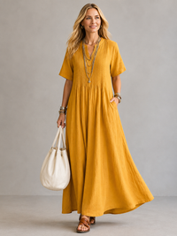 Nathalia™ | Pleated Dress - Yellow