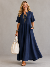 Nathalia™ | Pleated Dress - Marine Blue