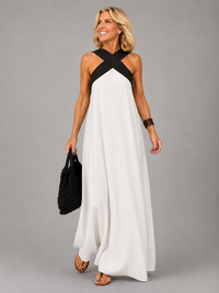 Velora™ | Cross Elegance Maxi Dress - White