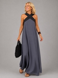 Velora™ | Cross Elegance Maxi Dress - Gray