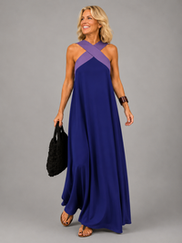 Velora™ | Cross Elegance Maxi Dress - Blue