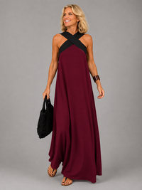 Velora™ | Cross Elegance Maxi Dress - Burgundy