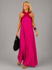 Velora™ | Cross Elegance Maxi Dress - Rose Pink