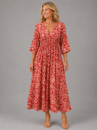 Althea™ | Bohemian Flow Midi Dress - Red