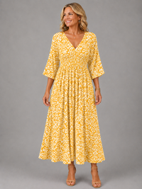 Althea™ | Bohemian Flow Midi Dress - Yellow