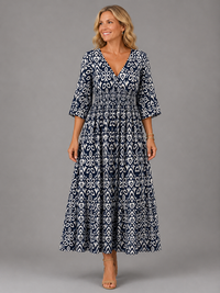 Althea™ | Bohemian Flow Midi Dress - Dark Blue