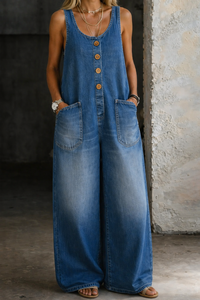 Saylor | Vintage Washed Cotton Denim Overalls - Blue