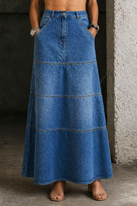 Mary | Mid-Length Denim Skirt - Medium Blue