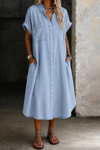 Karen | Lightweight Denim Style Shirt Dress - Light Blue