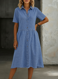Carol | Short Sleeve Denim Dress - Blue