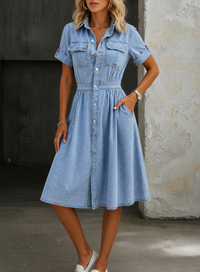 Deborah | Short Sleeve Denim Dress - Blue