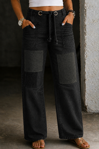 Margaret | Patchwork Drawstring Jeans - Black