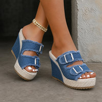 Atelier | Fray Edge Wedge Sandals - Blue