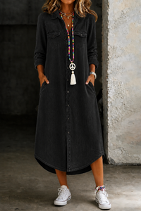 Helen | Casual Elegant Long Denim Shirt Dress - Black
