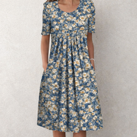 Gigi™ | Cotton Tummy Coverage Dress - Blue Flower