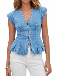 Viera | V-Neck Denim Top - Light Blue
