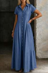 Eliza | Long Denim Dress - Light Blue