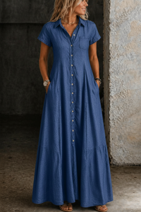 Mandy | Long Denim Dress - Dark Blue
