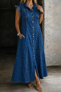 Liora | Plus Size Denim Dress - Medium Denim Blue