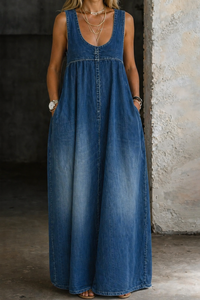 Veronica | Loose Denim Vest Dress - Blue