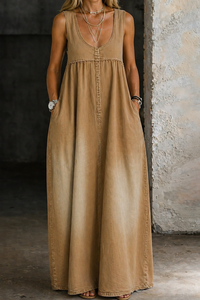 Veronica | Loose Denim Vest Dress - Khaki