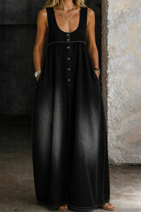 Veronica | Loose Denim Vest Dress - Black