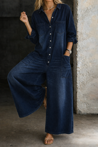 Vivienne | Casual Denim Jumpsuit - Navy
